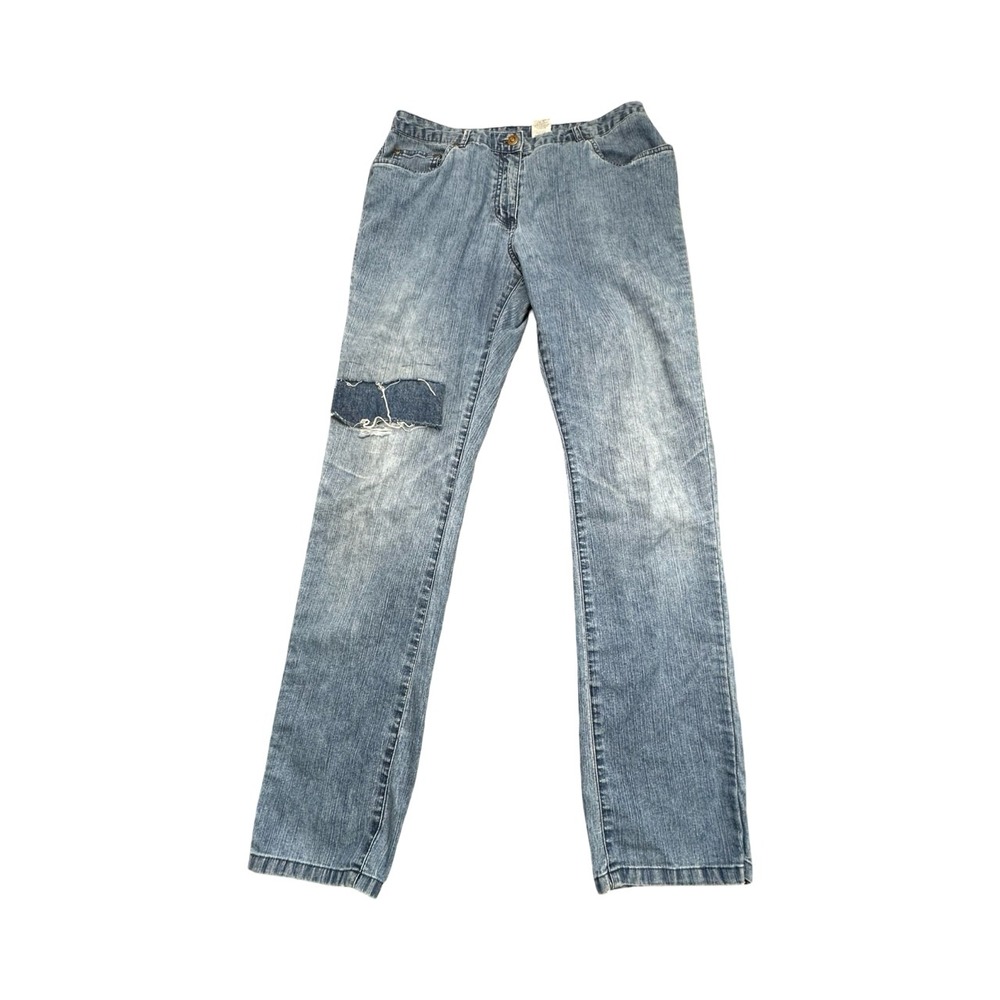 Ruby‎ Rd Jeans Womens 12 Blue Light Wash Patchwork Distressed Straight Leg Denim